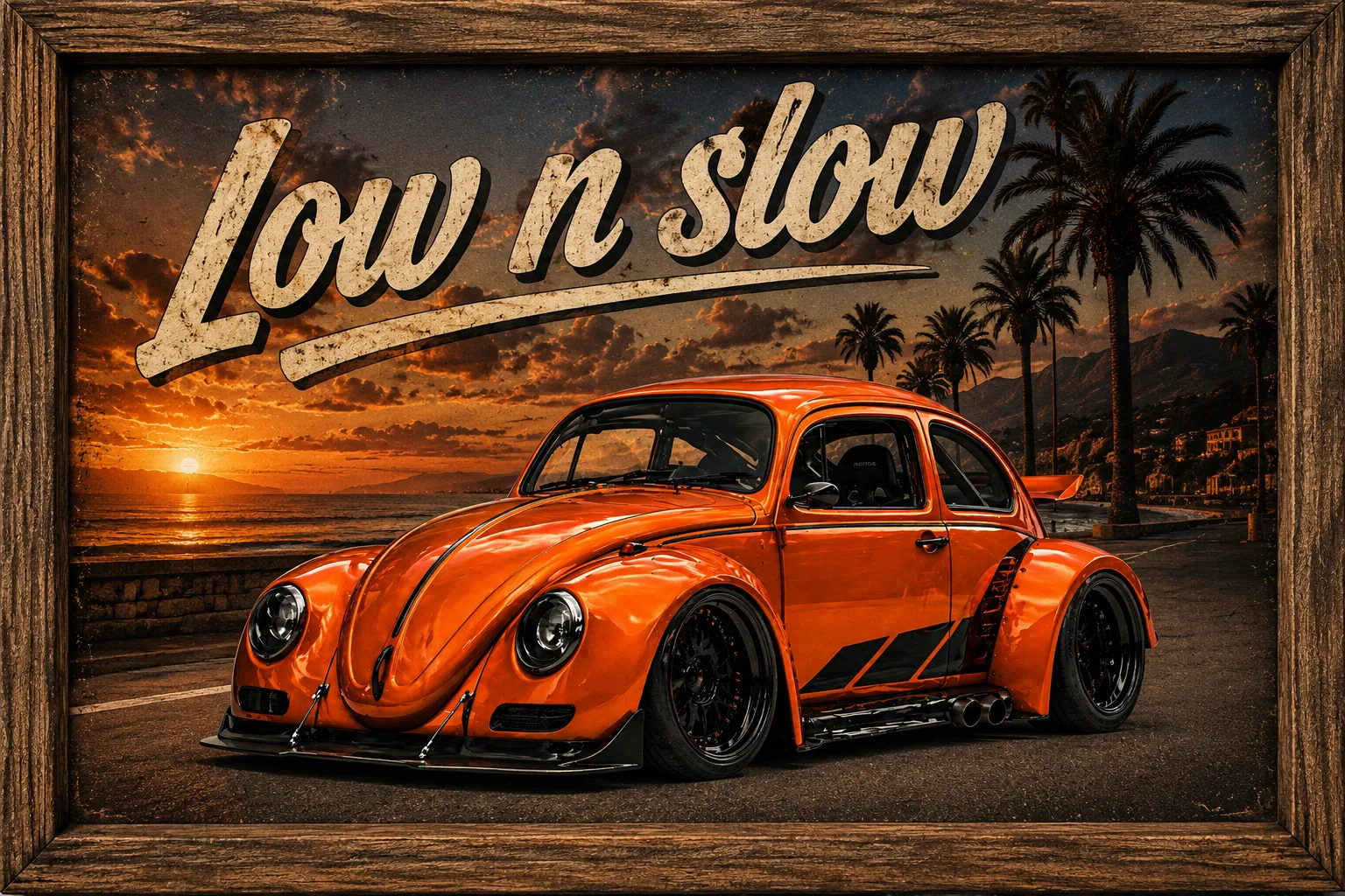 Picture Frame Low N’ Slow – Retro Volkswagen Beetle Garage Wall Art