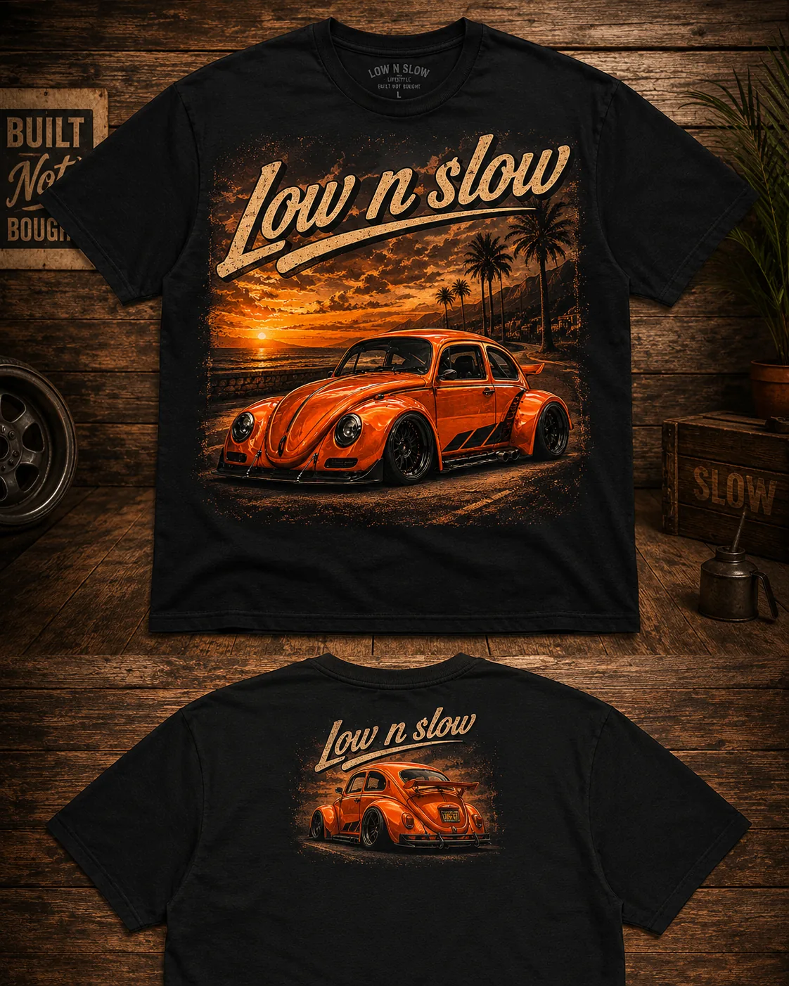 T-Shirt Low N’ Slow – Vintage Air-Cooled VW T-Shirt for Classic Volkswagen Fans