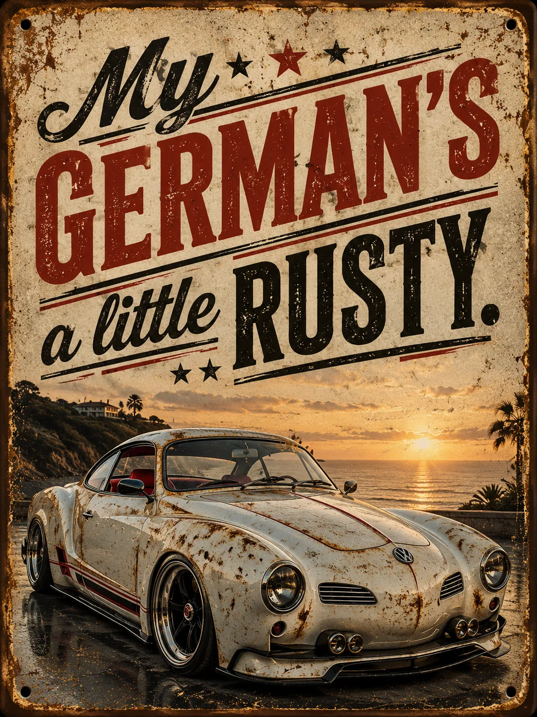 Picture Frame My German Is Rusty – Funny Vintage VW Garage Wall Art