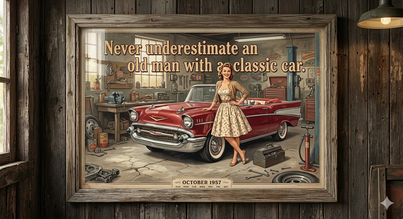Picture Frame Never Underestimate an Old Guy Driving an Air-Cooled VW – Funny Volkswagen Decor