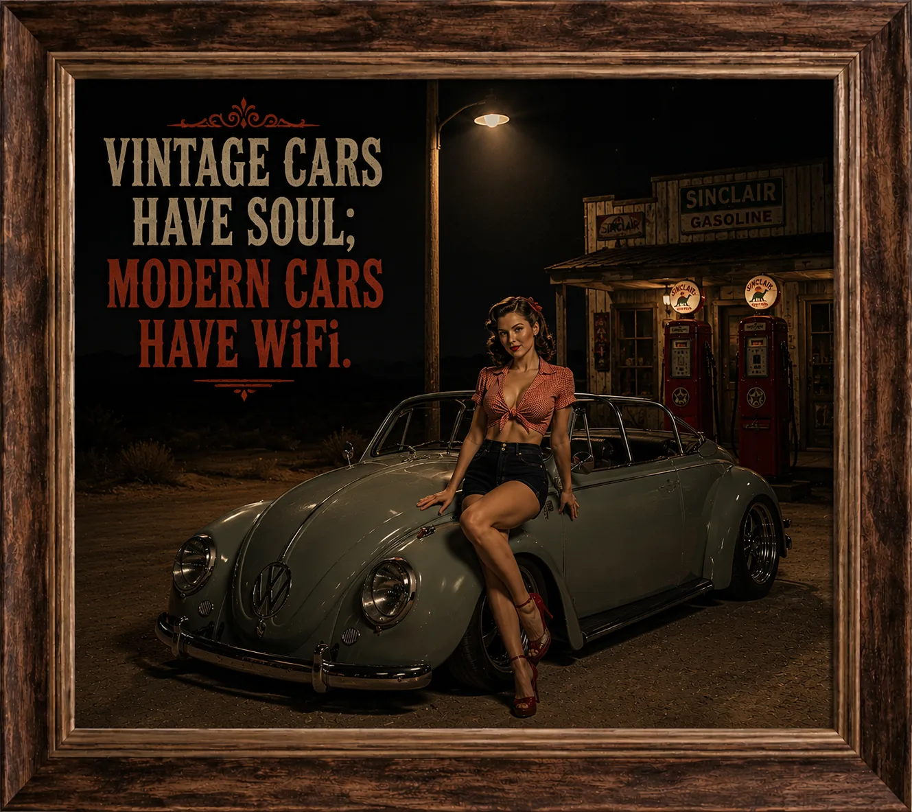 Picture Frame Old Cars Have Souls, New Cars Have WiFi – Vintage Classic Car Garage Wall Art
