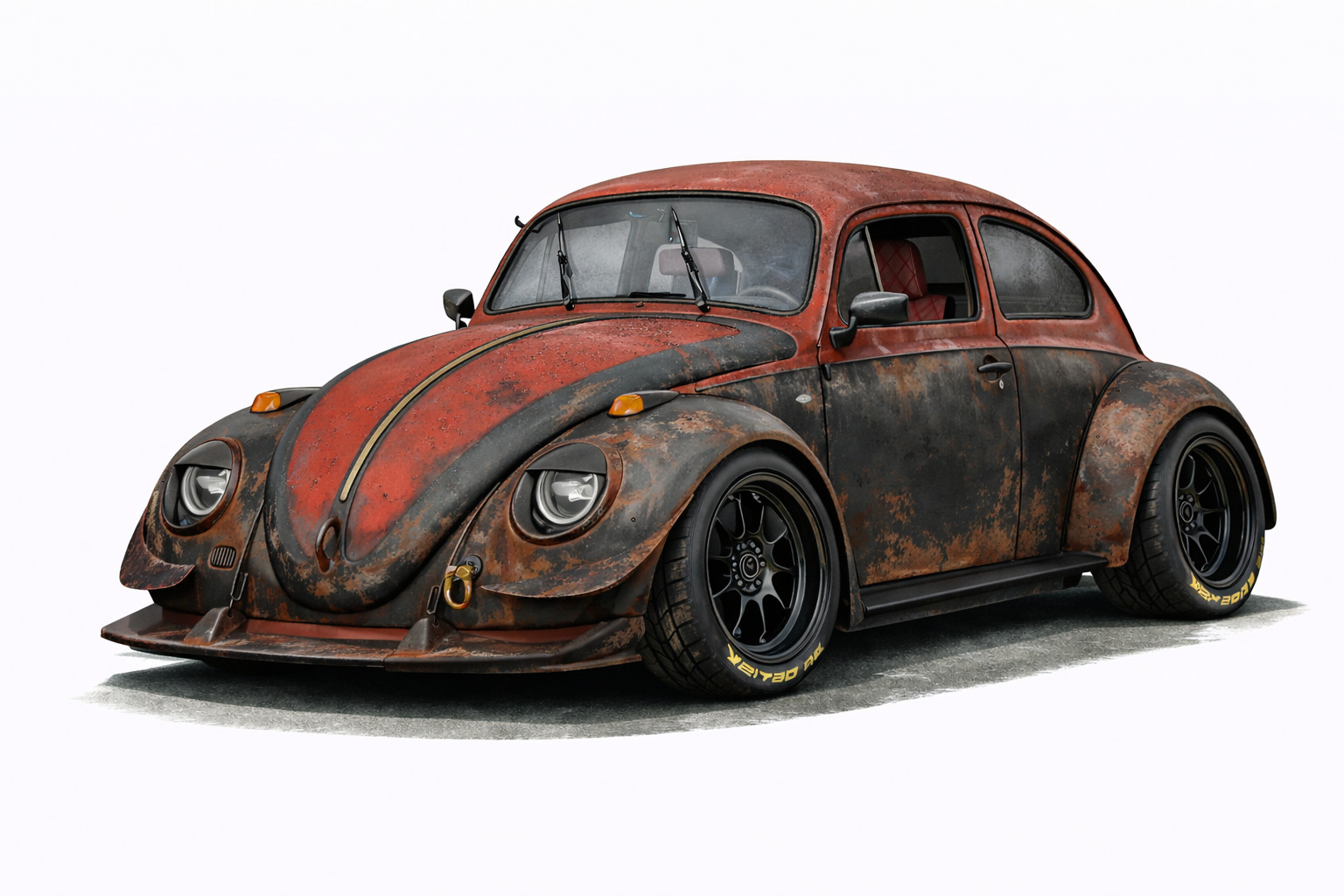 1955 VW Rat Rod Rusty Black and Red